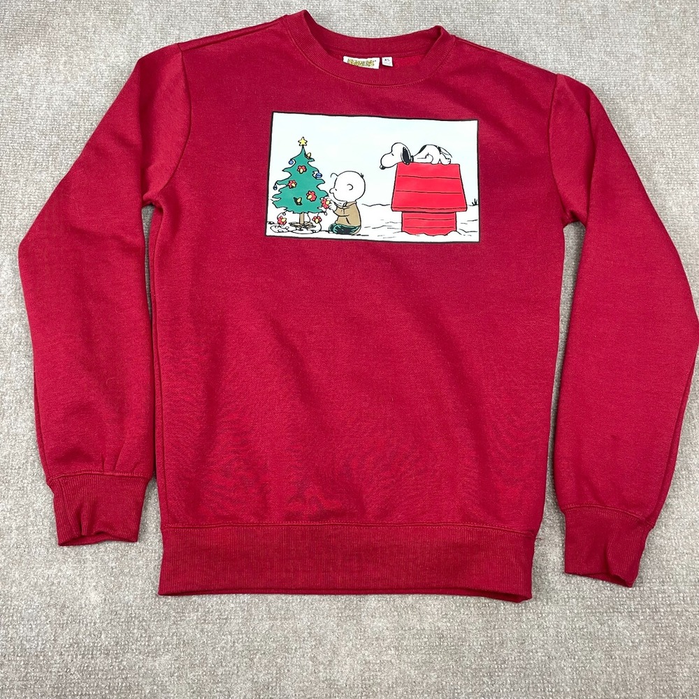 Aeropostale Peanuts Sweatshirt Women XS Red Christmas Tree Snoopy Graphic Fleece